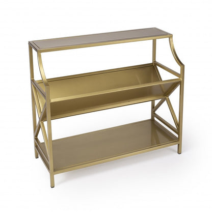32" Gold Iron and Metal Two Tier Bookcase HomeRoots