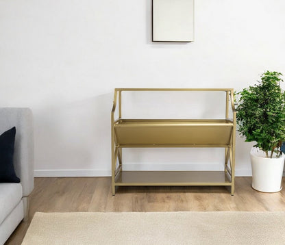 32" Gold Iron and Metal Two Tier Bookcase HomeRoots