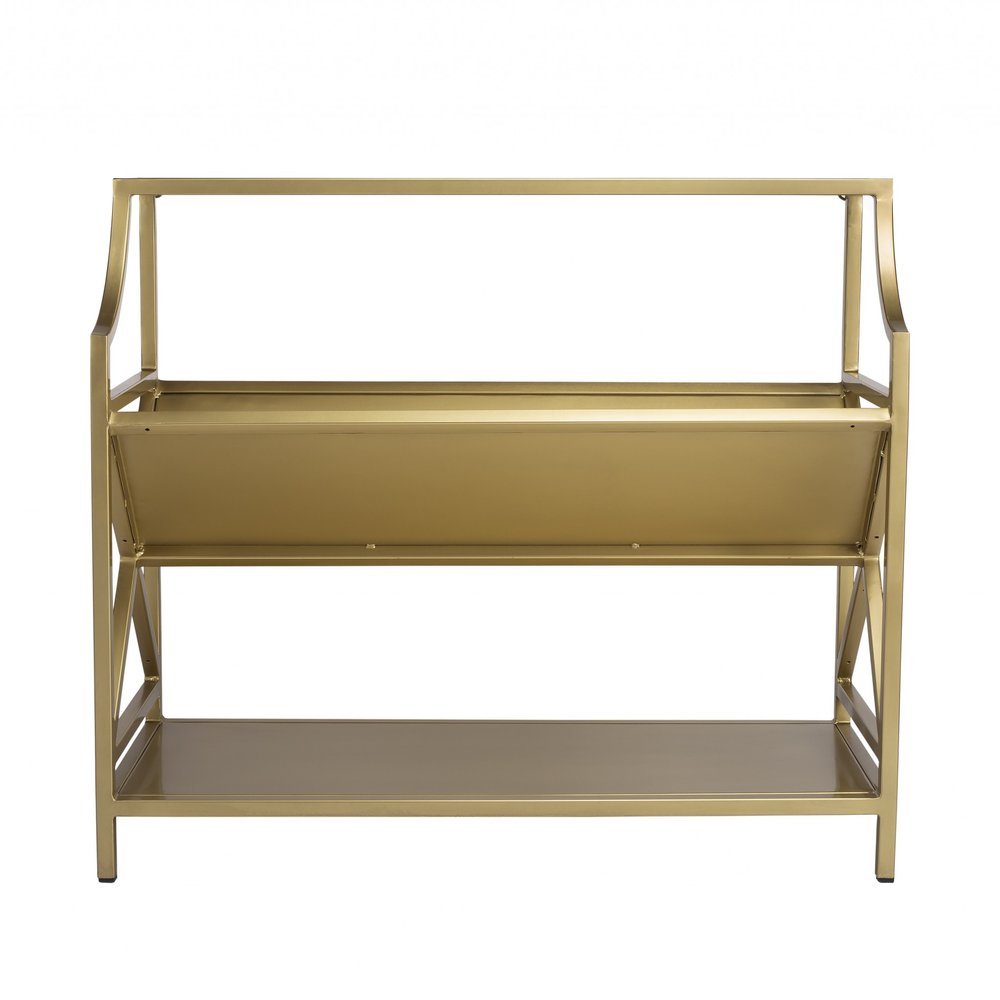 32" Gold Iron and Metal Two Tier Bookcase HomeRoots