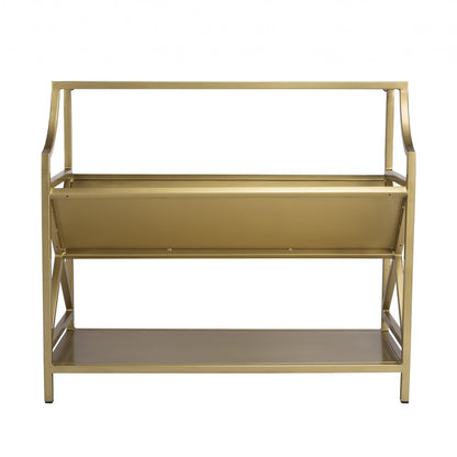 32" Gold Iron and Metal Two Tier Bookcase HomeRoots