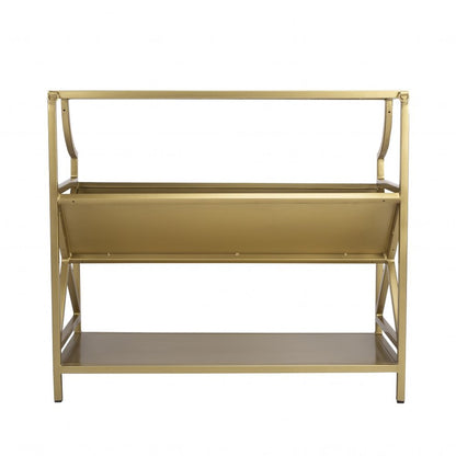 32" Gold Iron and Metal Two Tier Bookcase HomeRoots