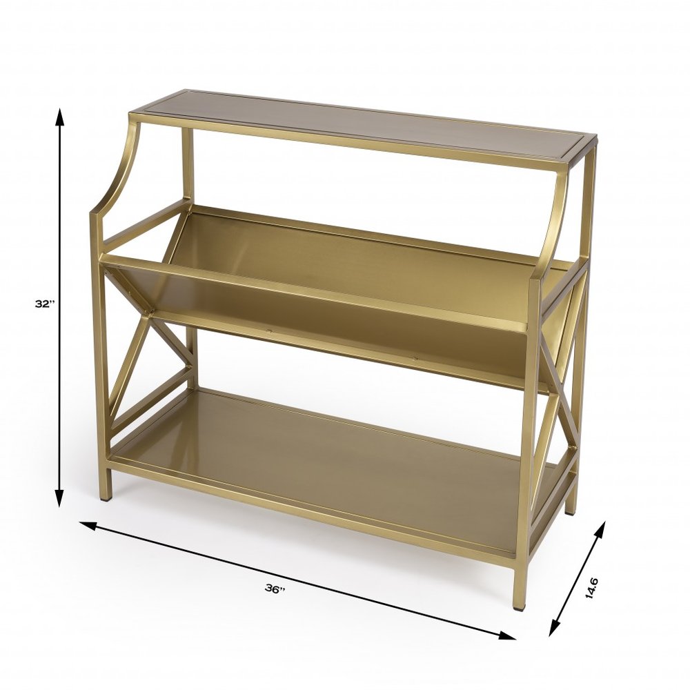 32" Gold Iron and Metal Two Tier Bookcase HomeRoots