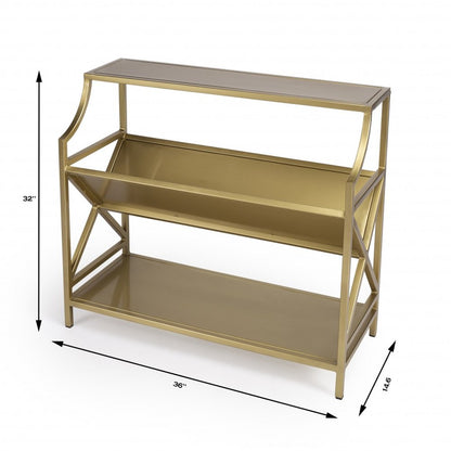 32" Gold Iron and Metal Two Tier Bookcase HomeRoots