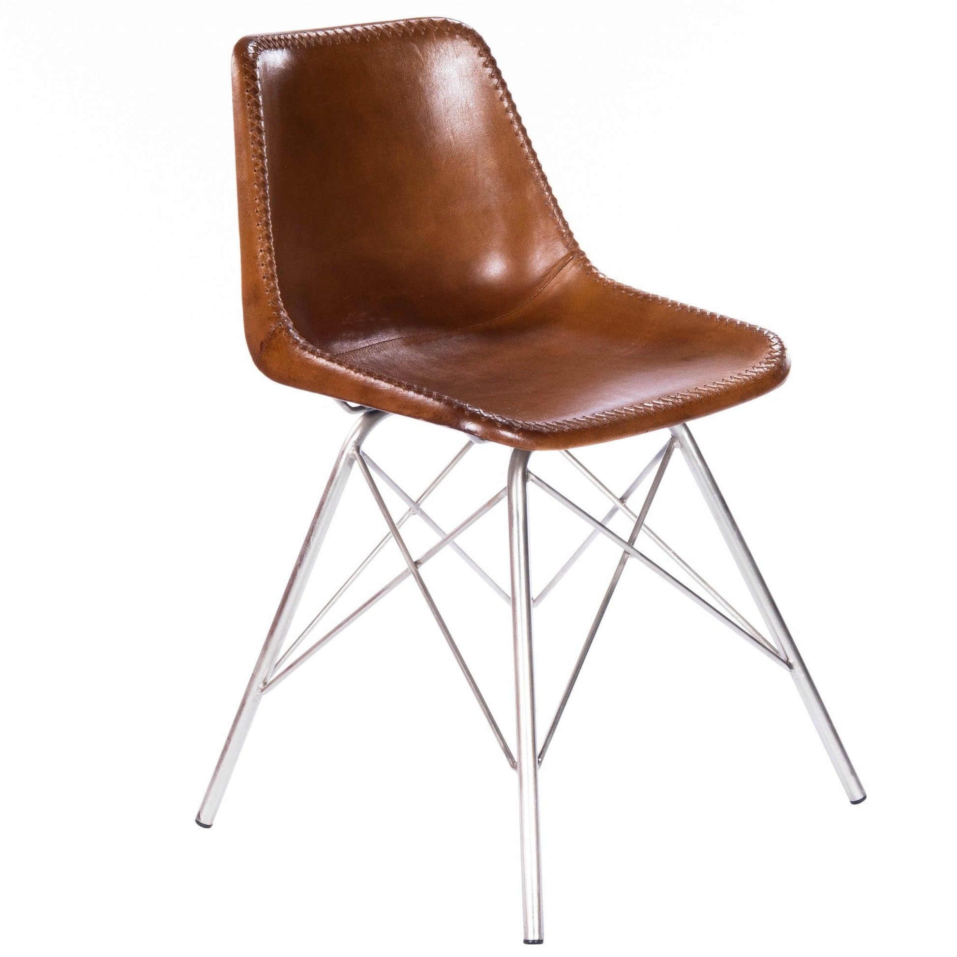 19" Brown And Silver Faux Leather Side Chair - FurniFindUSA