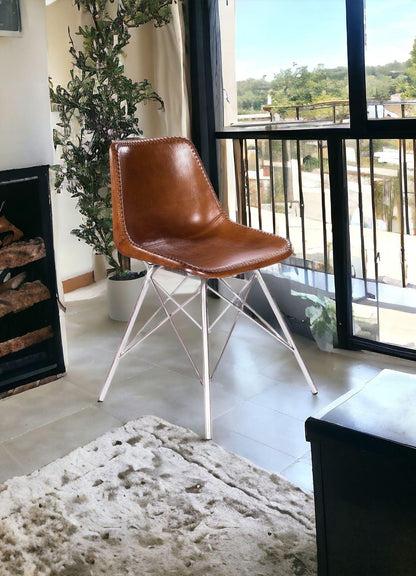 19" Brown And Silver Faux Leather Side Chair - FurniFindUSA