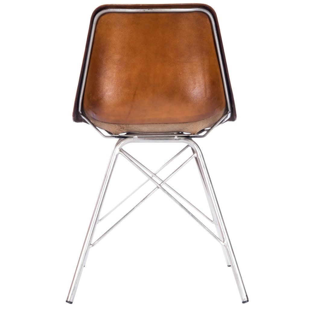 19" Brown And Silver Faux Leather Side Chair - FurniFindUSA