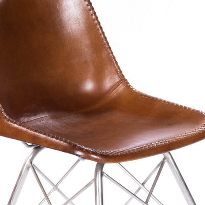 19" Brown And Silver Faux Leather Side Chair - FurniFindUSA