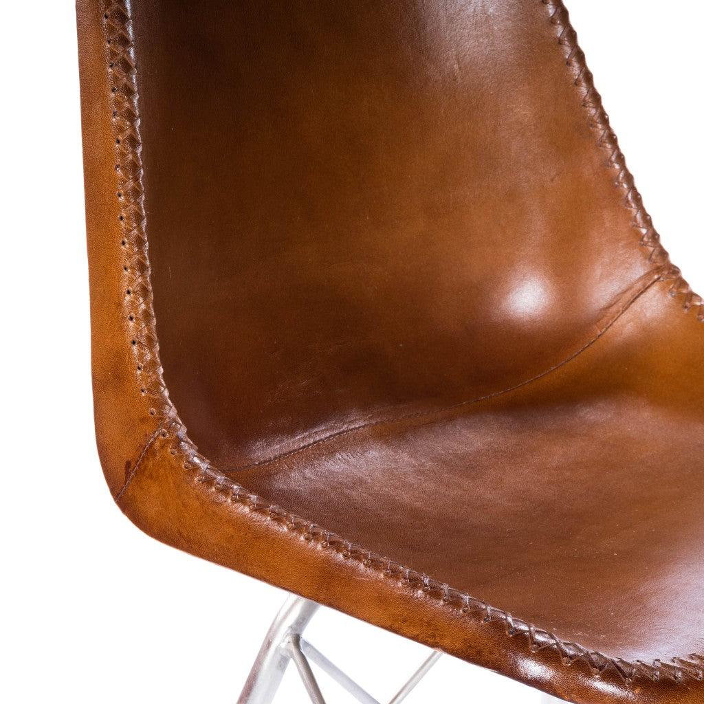 19" Brown And Silver Faux Leather Side Chair - FurniFindUSA