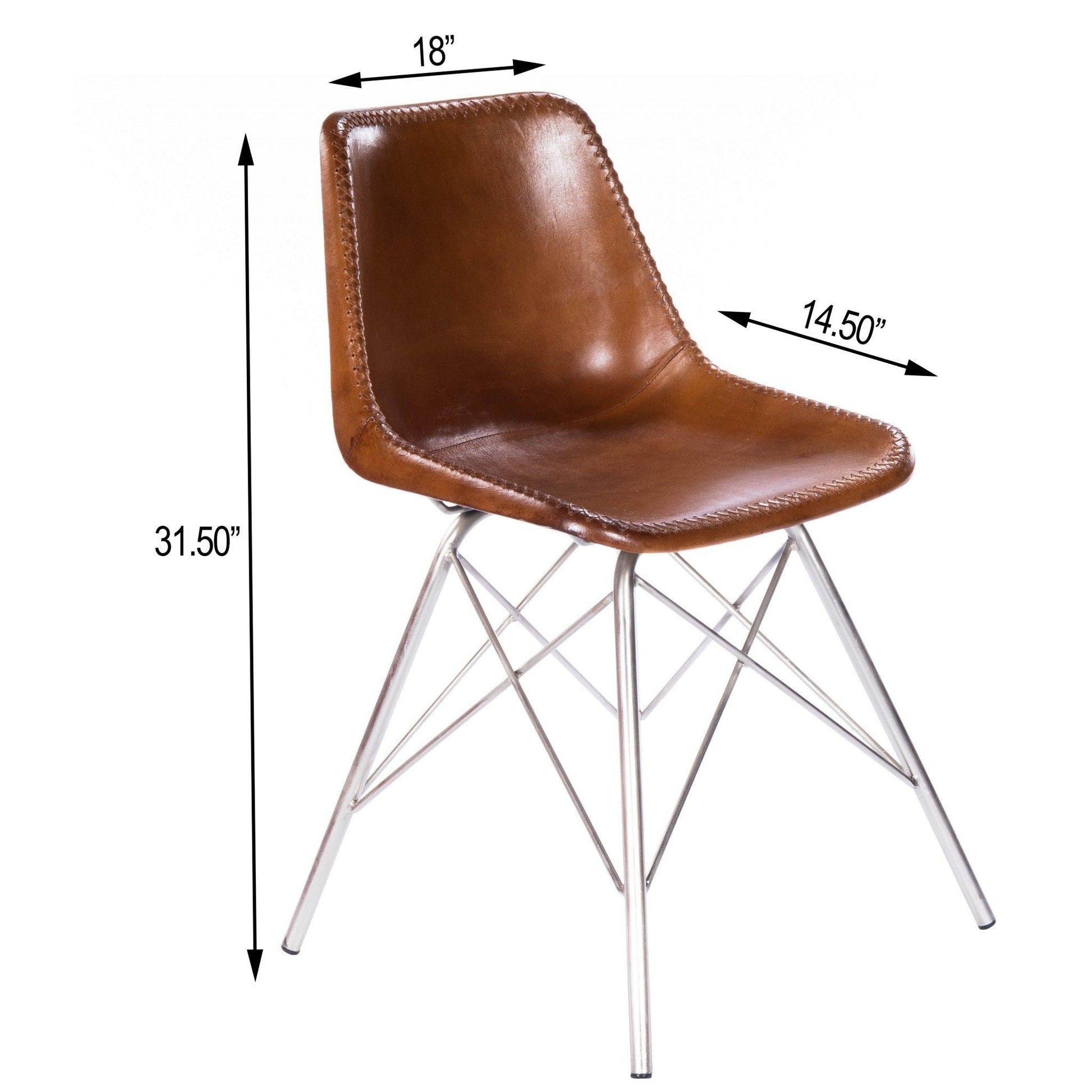 19" Brown And Silver Faux Leather Side Chair - FurniFindUSA