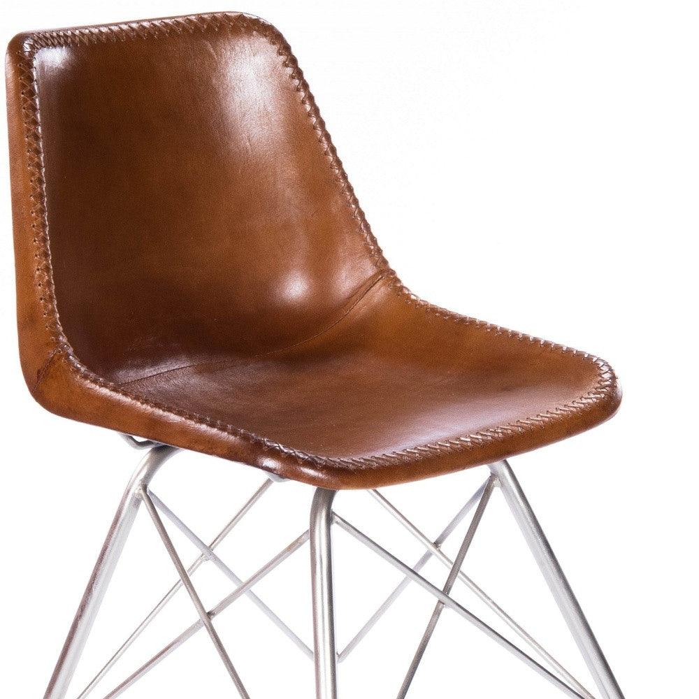 19" Brown And Silver Faux Leather Side Chair - FurniFindUSA