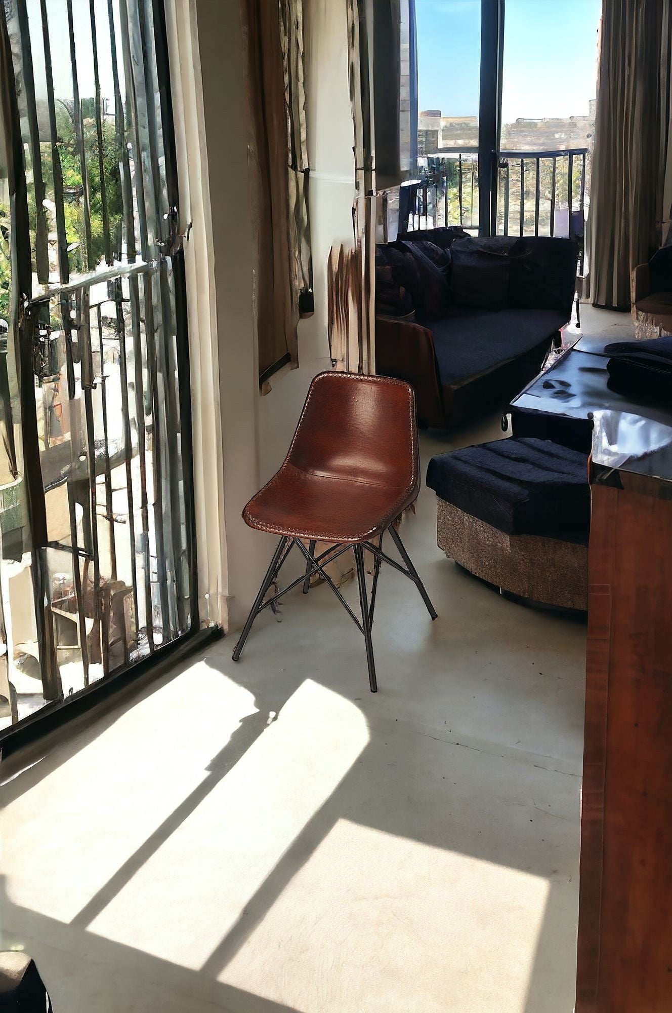 21" Brown And Black Faux Leather Side Chair