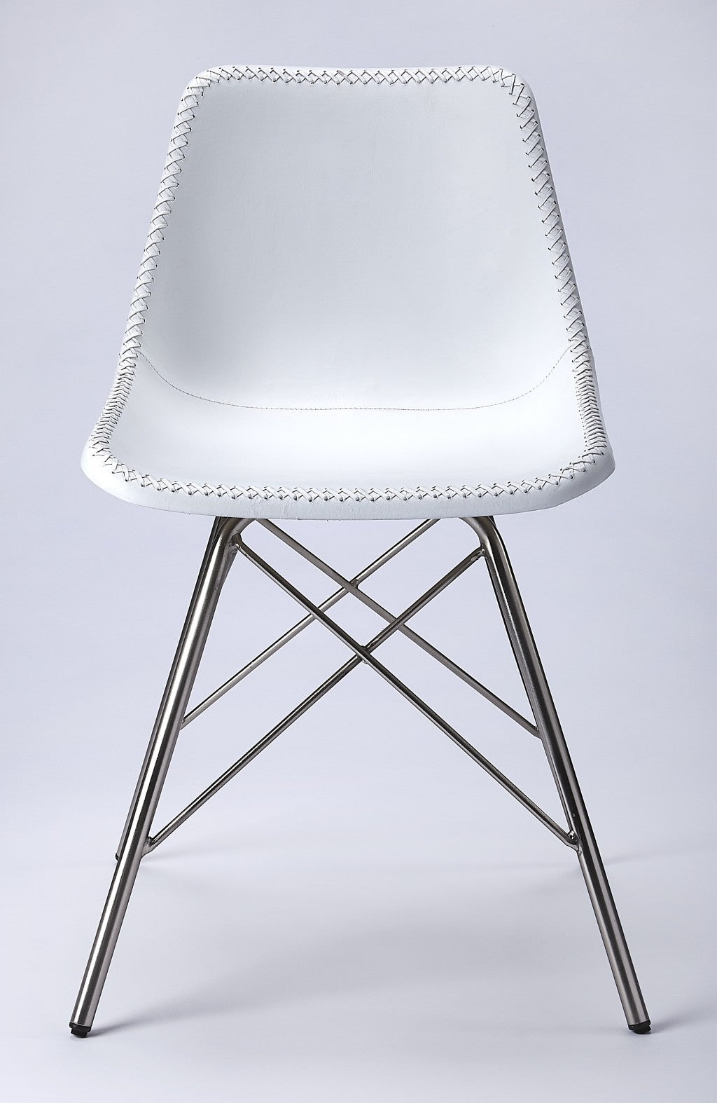 18" White And Silver Faux Leather Side Chair