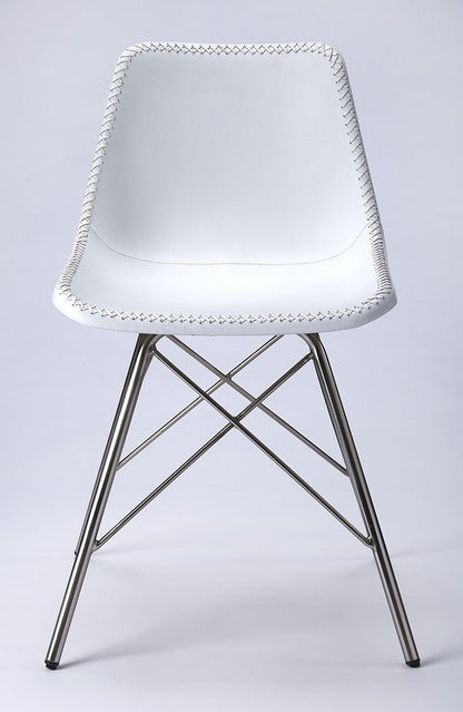 18" White And Silver Faux Leather Side Chair - FurniFindUSA