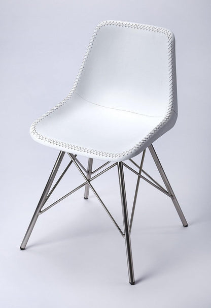 18" White And Silver Faux Leather Side Chair - FurniFindUSA