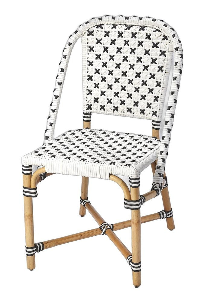 21" Black And White Woven Faux Rattan Outdoor Dining Chair HomeRoots