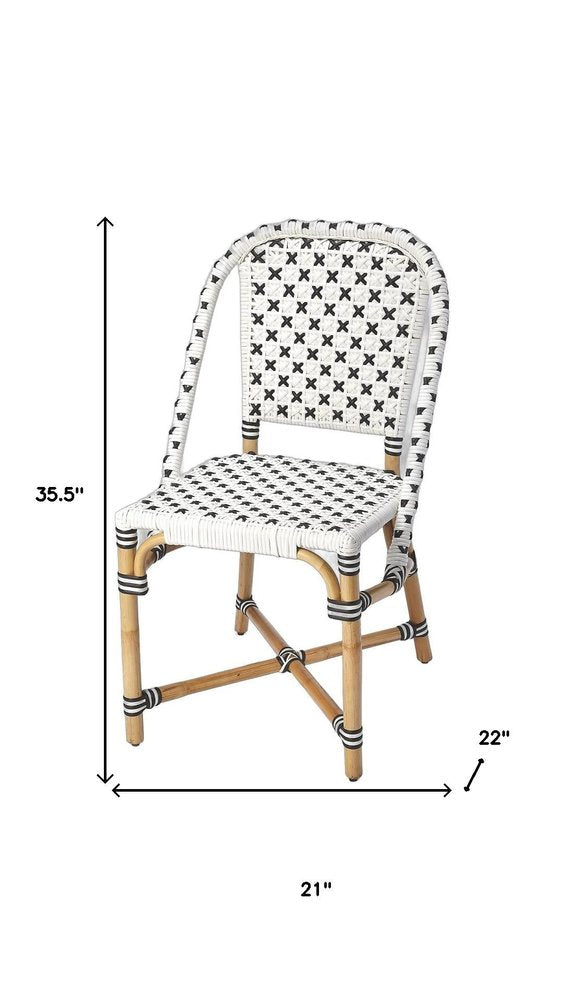 21" Black And White Woven Faux Rattan Outdoor Dining Chair HomeRoots