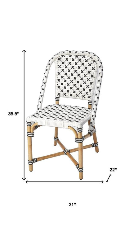21" Black And White Woven Faux Rattan Outdoor Dining Chair HomeRoots