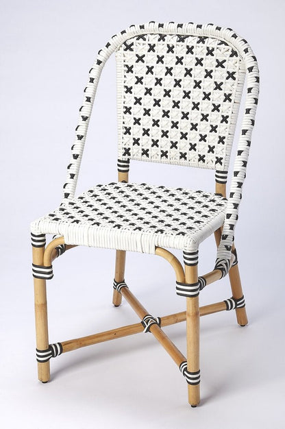 21" Black And White Woven Faux Rattan Outdoor Dining Chair HomeRoots