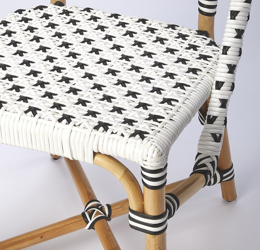 21" Black And White Woven Faux Rattan Outdoor Dining Chair HomeRoots