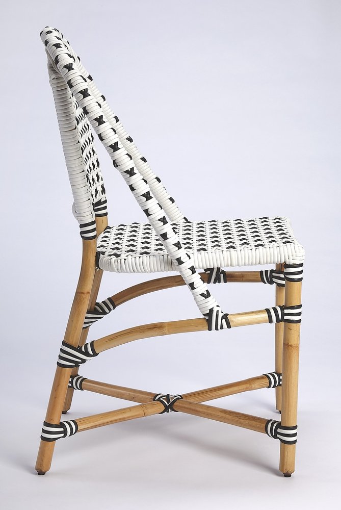 21" Black And White Woven Faux Rattan Outdoor Dining Chair HomeRoots