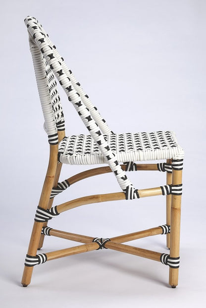 21" Black And White Woven Faux Rattan Outdoor Dining Chair HomeRoots