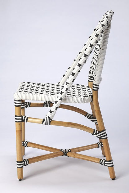 21" Black And White Woven Faux Rattan Outdoor Dining Chair HomeRoots