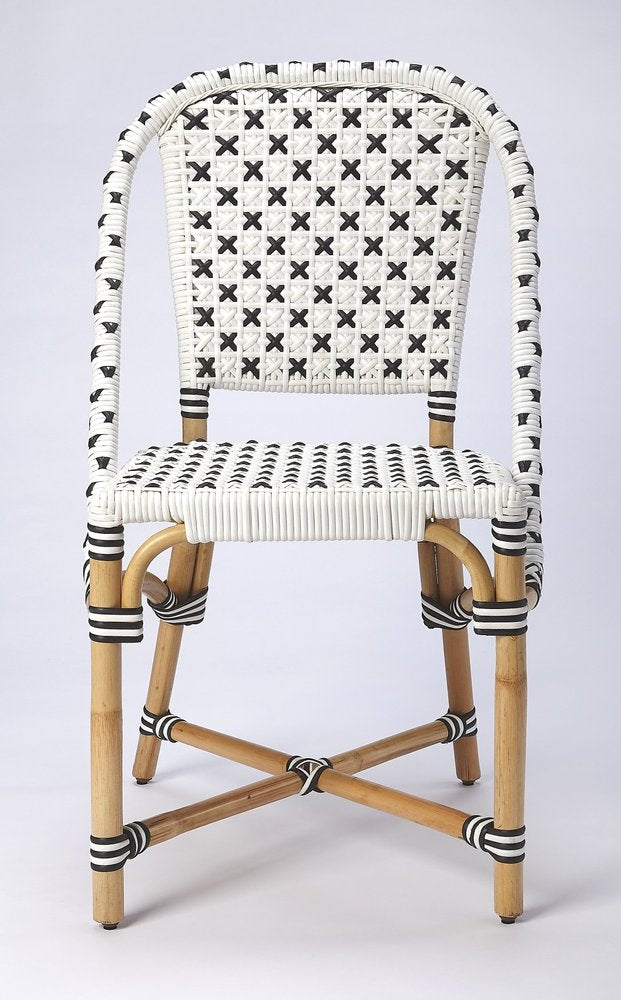21" Black And White Woven Faux Rattan Outdoor Dining Chair HomeRoots