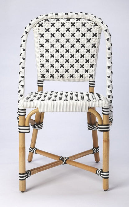 21" Black And White Woven Faux Rattan Outdoor Dining Chair HomeRoots