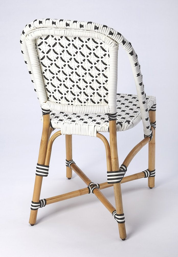 21" Black And White Woven Faux Rattan Outdoor Dining Chair HomeRoots