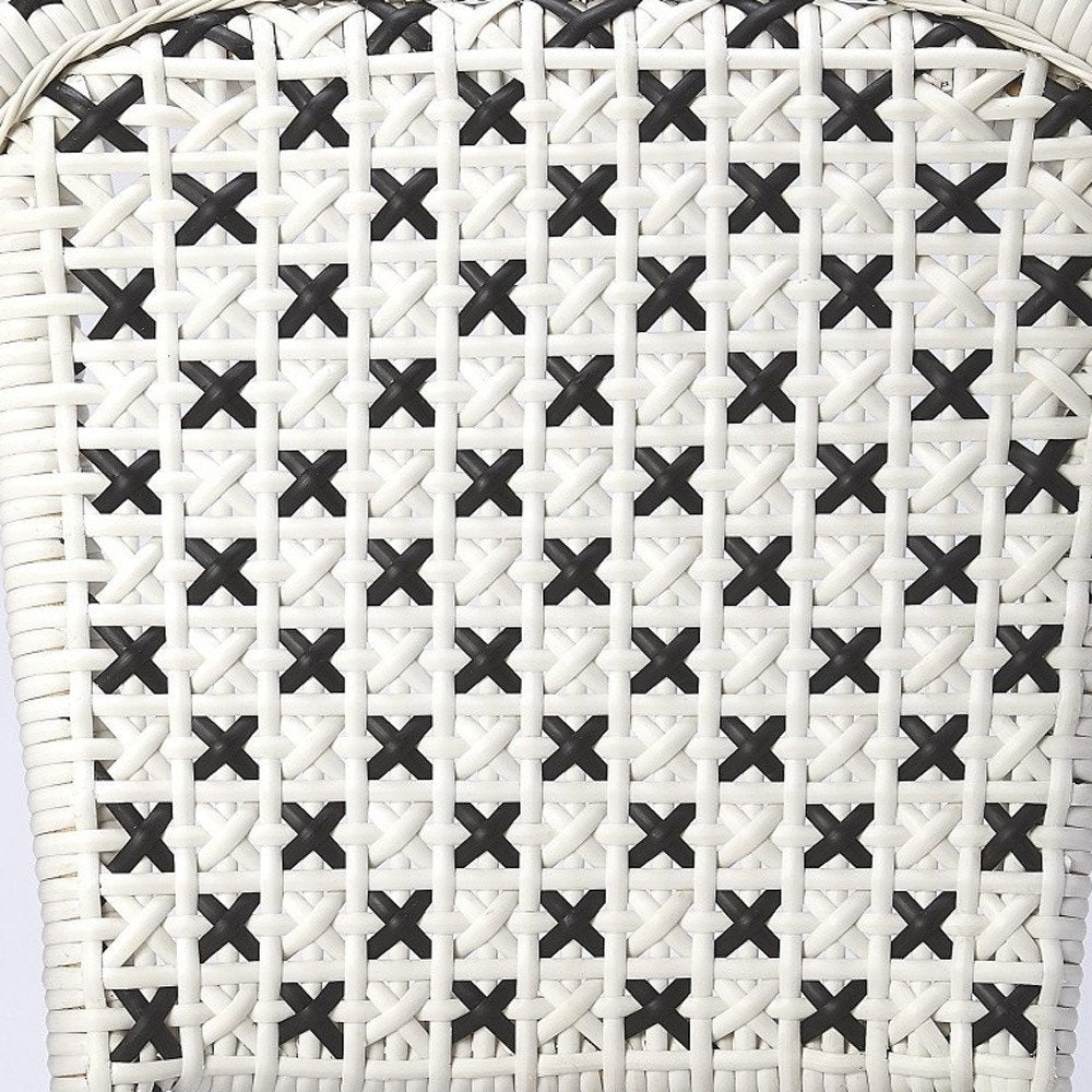 21" Black And White Woven Faux Rattan Outdoor Dining Chair HomeRoots
