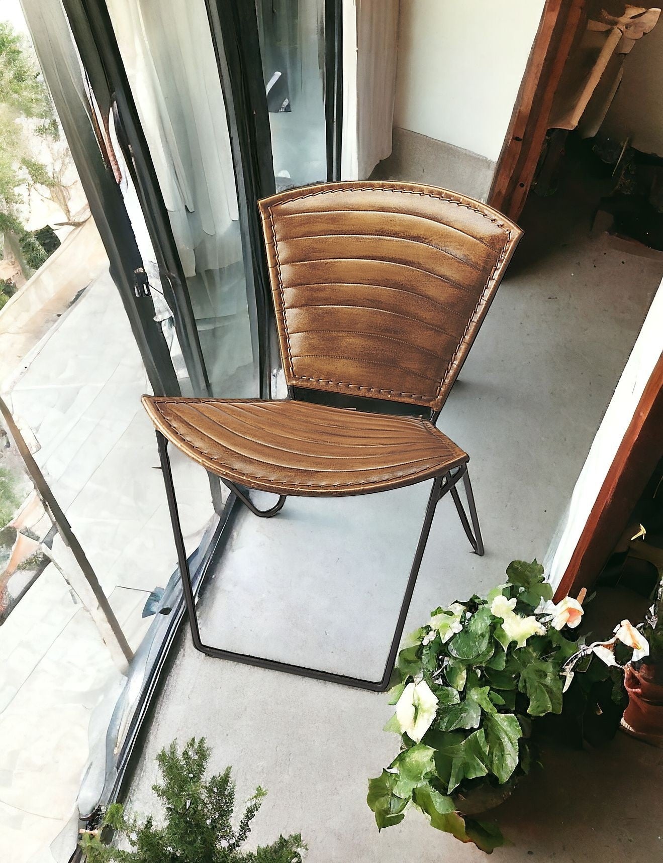 23" Brown Faux Leather Side Chair