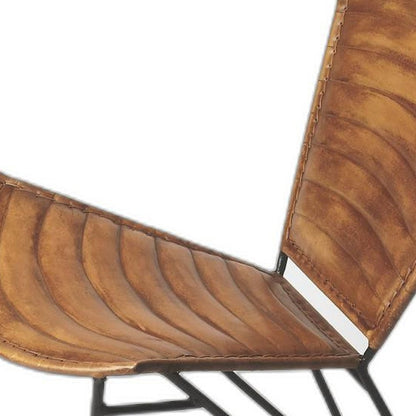 23" Brown and Black Leather and Iron Striped Side Chair