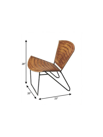 23" Brown and Black Leather and Iron Striped Side Chair