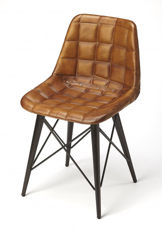 18" Brown Faux Leather Checkered Tufted Side Chair HomeRoots