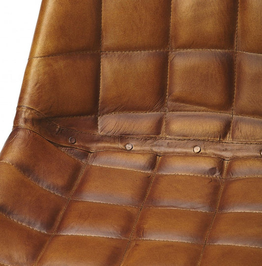 18" Brown Faux Leather Checkered Tufted Side Chair HomeRoots