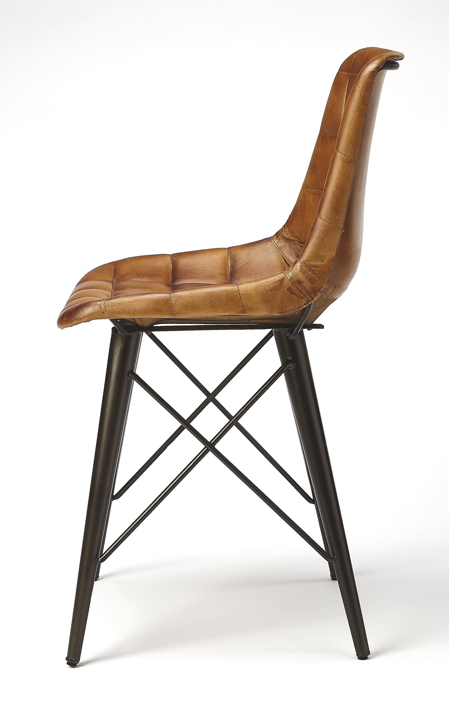 18" Brown Faux Leather Tufted Side Chair