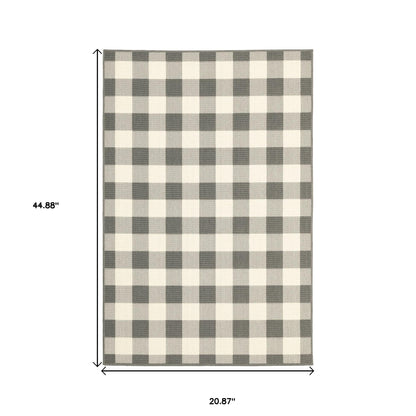 2' X 8' Gray and Ivory Indoor Outdoor Area Rug