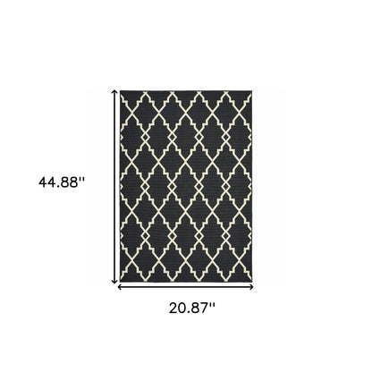 2' X 8' Black and Ivory Indoor Outdoor Area Rug - FurniFindUSA