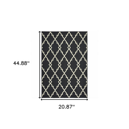 4' x 6' Black and Ivory Indoor Outdoor Area Rug