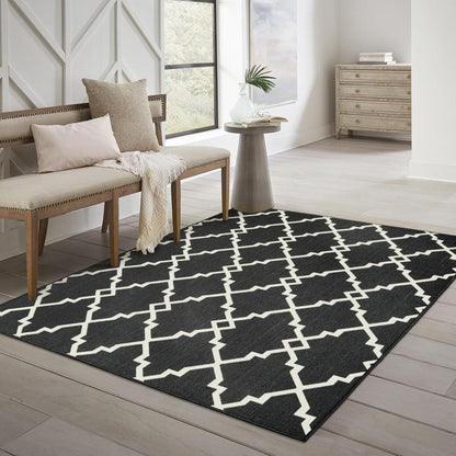 2' X 8' Black and Ivory Indoor Outdoor Area Rug - FurniFindUSA