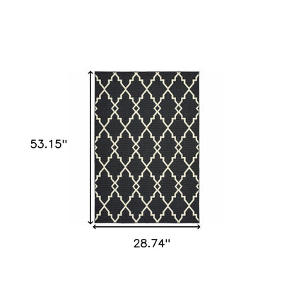 2' X 8' Black and Ivory Indoor Outdoor Area Rug - FurniFindUSA