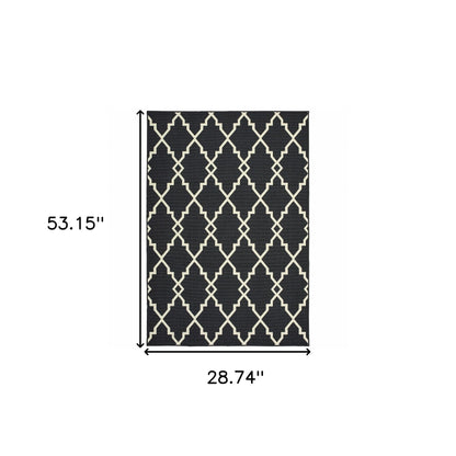 4' x 6' Black and Ivory Indoor Outdoor Area Rug