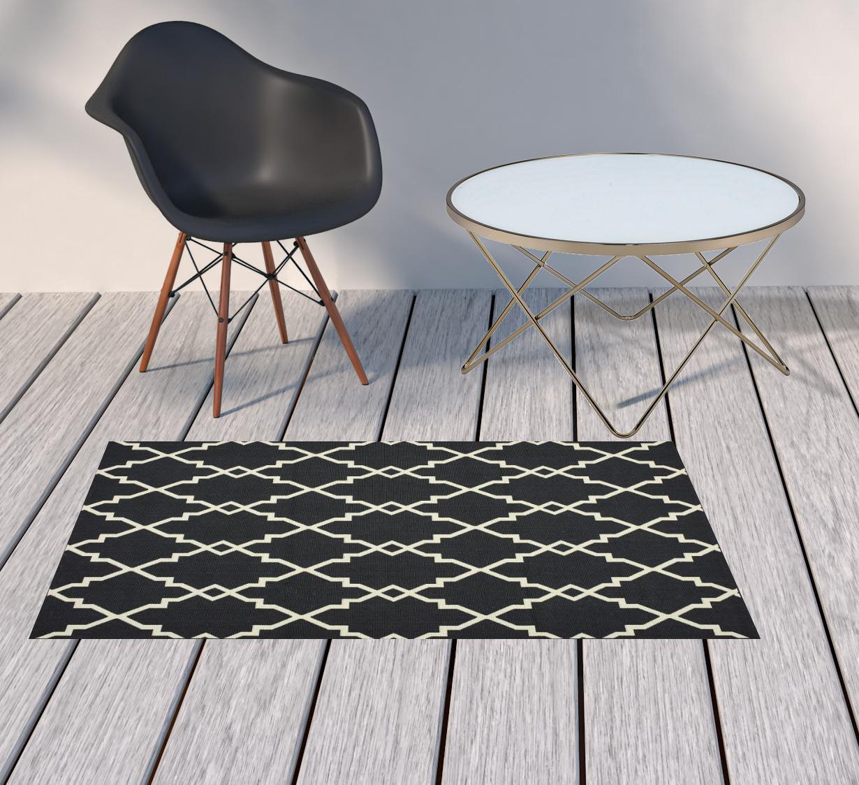 2' X 8' Black and Ivory Indoor Outdoor Area Rug - FurniFindUSA