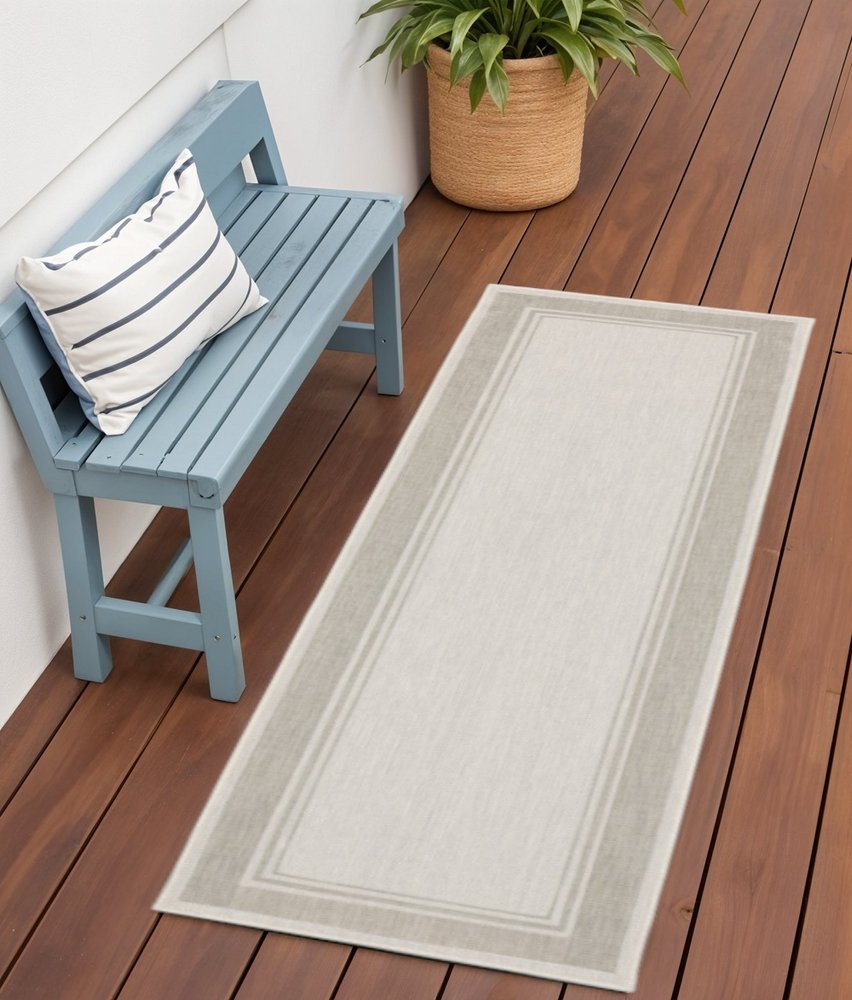 3' X 6' Gray And Ivory Indoor Outdoor Runner Rug — view 11