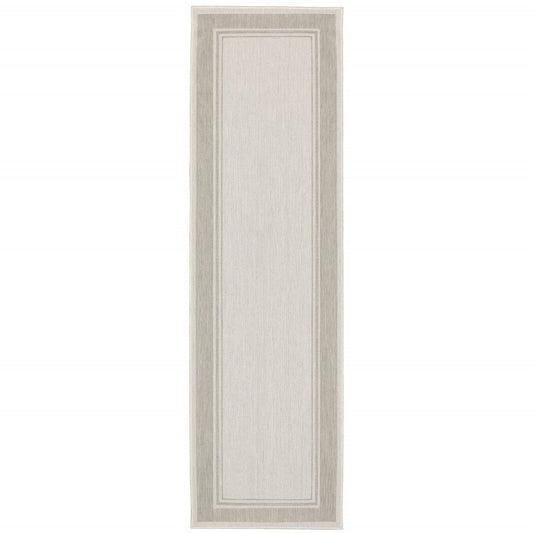 3' X 6' Gray And Ivory Indoor Outdoor Runner Rug