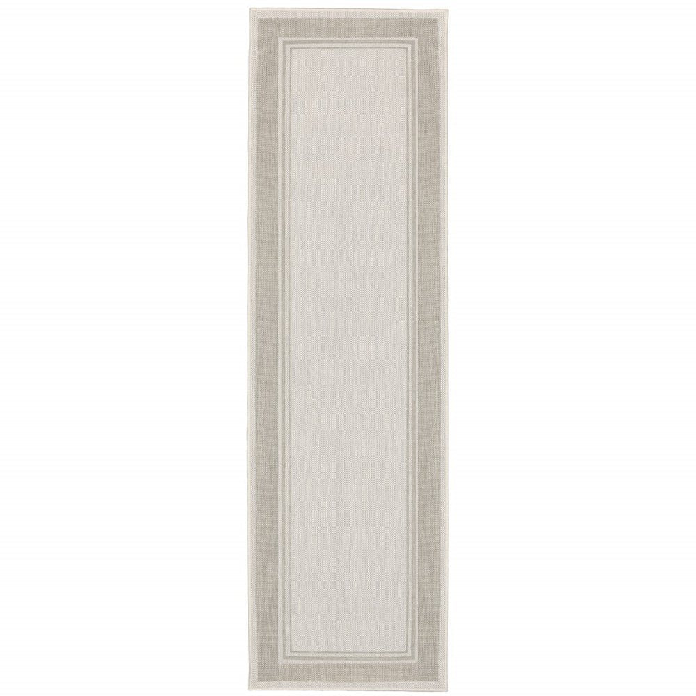 3' X 6' Gray And Ivory Indoor Outdoor Runner Rug — view 1