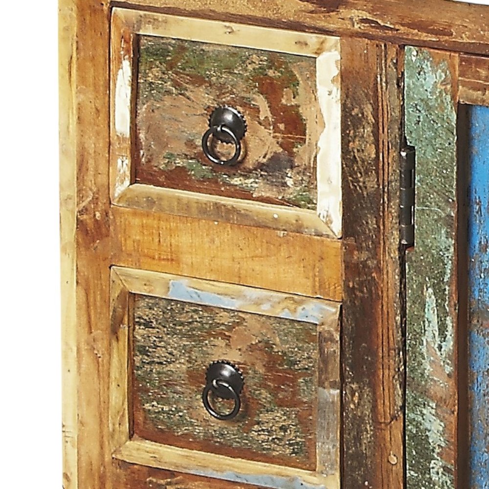 44" Brown Green and Gray Solid Wood Three Drawer Sideboard with Two Doors HomeRoots