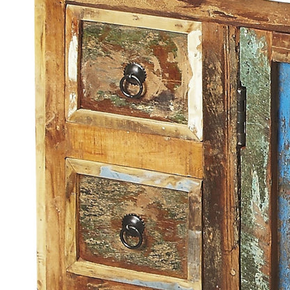 44" Brown Green and Gray Solid Wood Three Drawer Sideboard with Two Doors HomeRoots