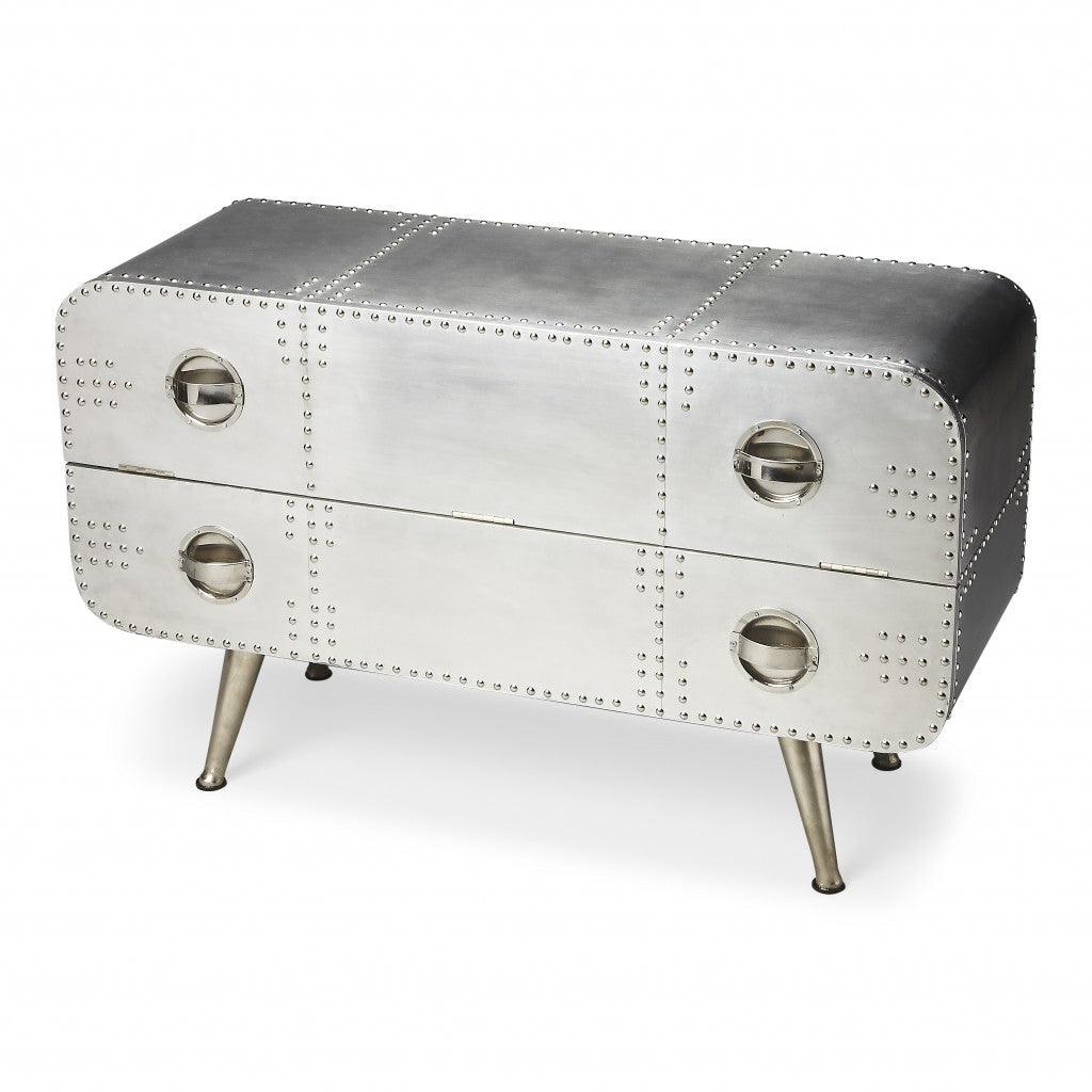 43" Silver Metal Two Drawer Chest - FurniFindUSA