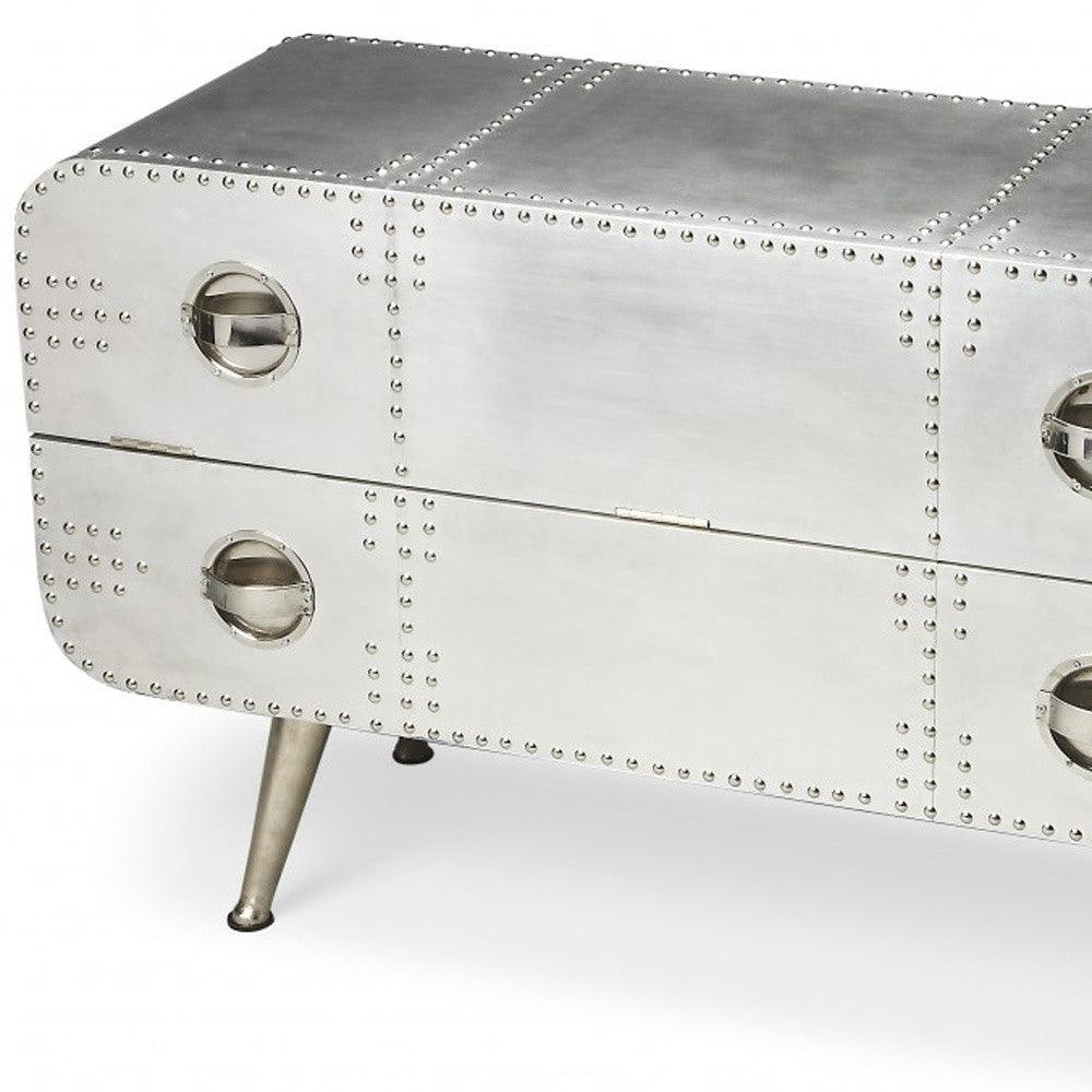 43" Silver Metal Two Drawer Chest - FurniFindUSA